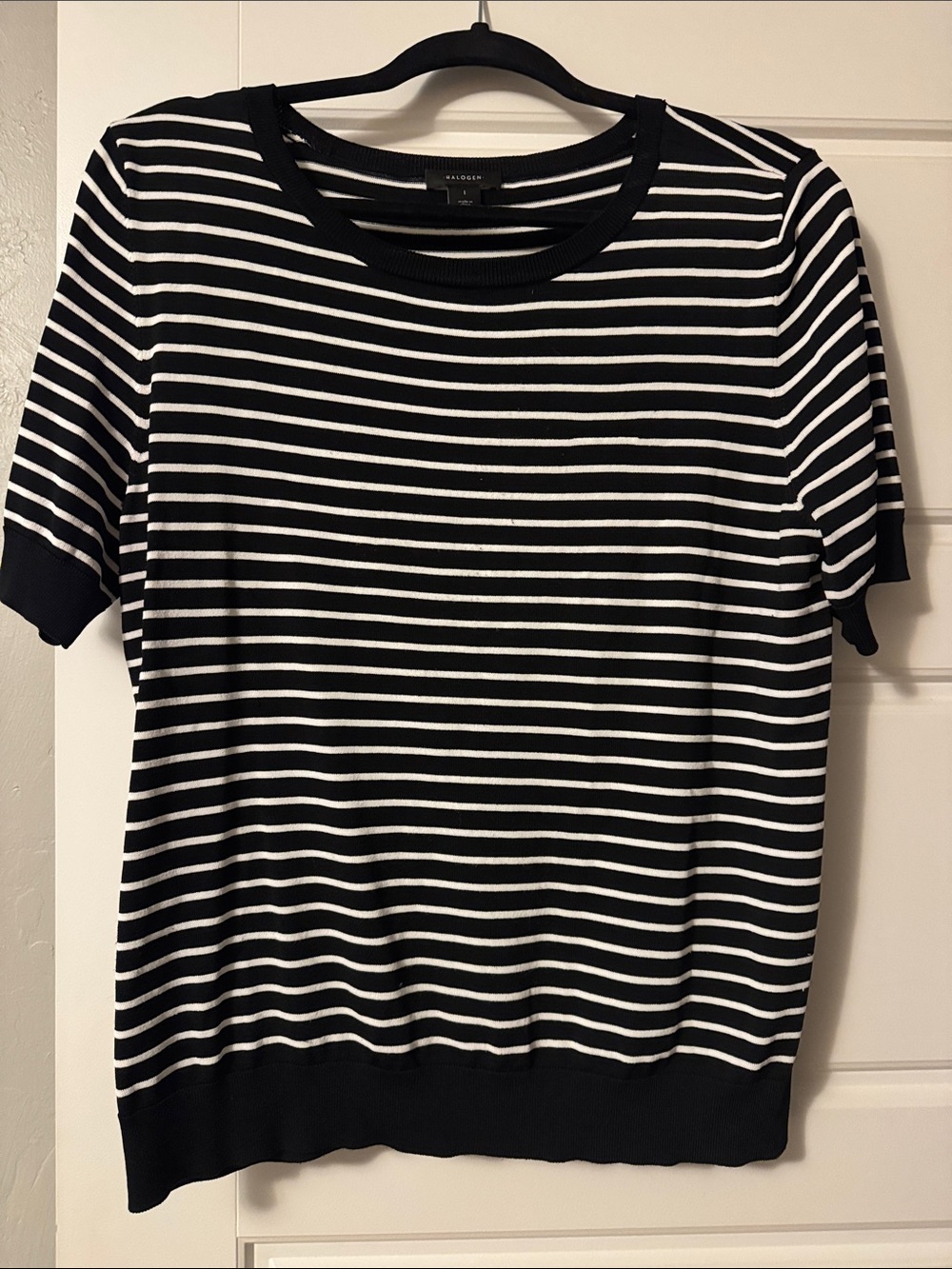Halogen Black and White Striped Short Sleeve Top